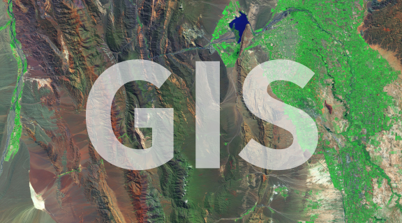 Aerial view of land, with the word GIS over it