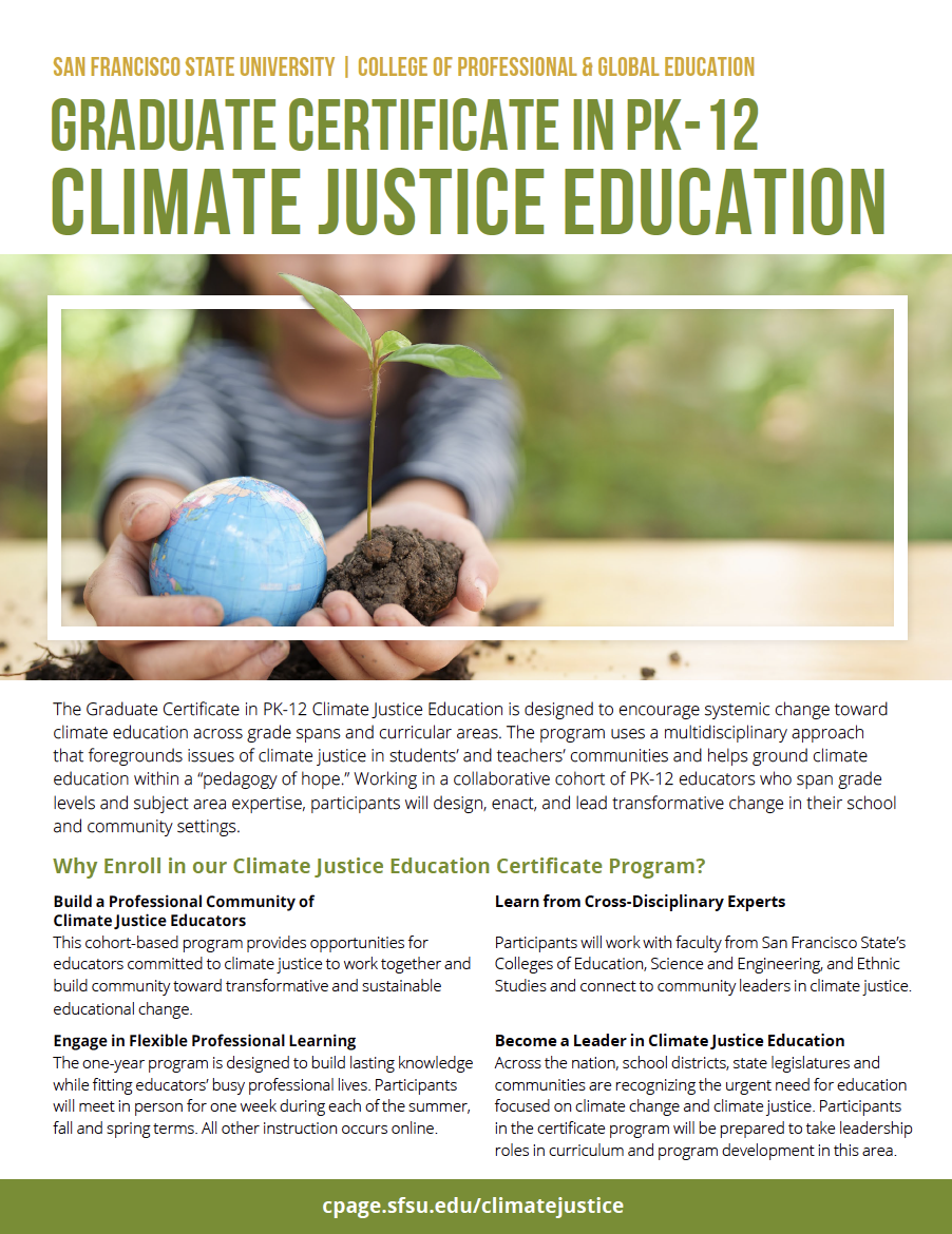 Brochure cover for Graduate Certificate in Climate Justice Education