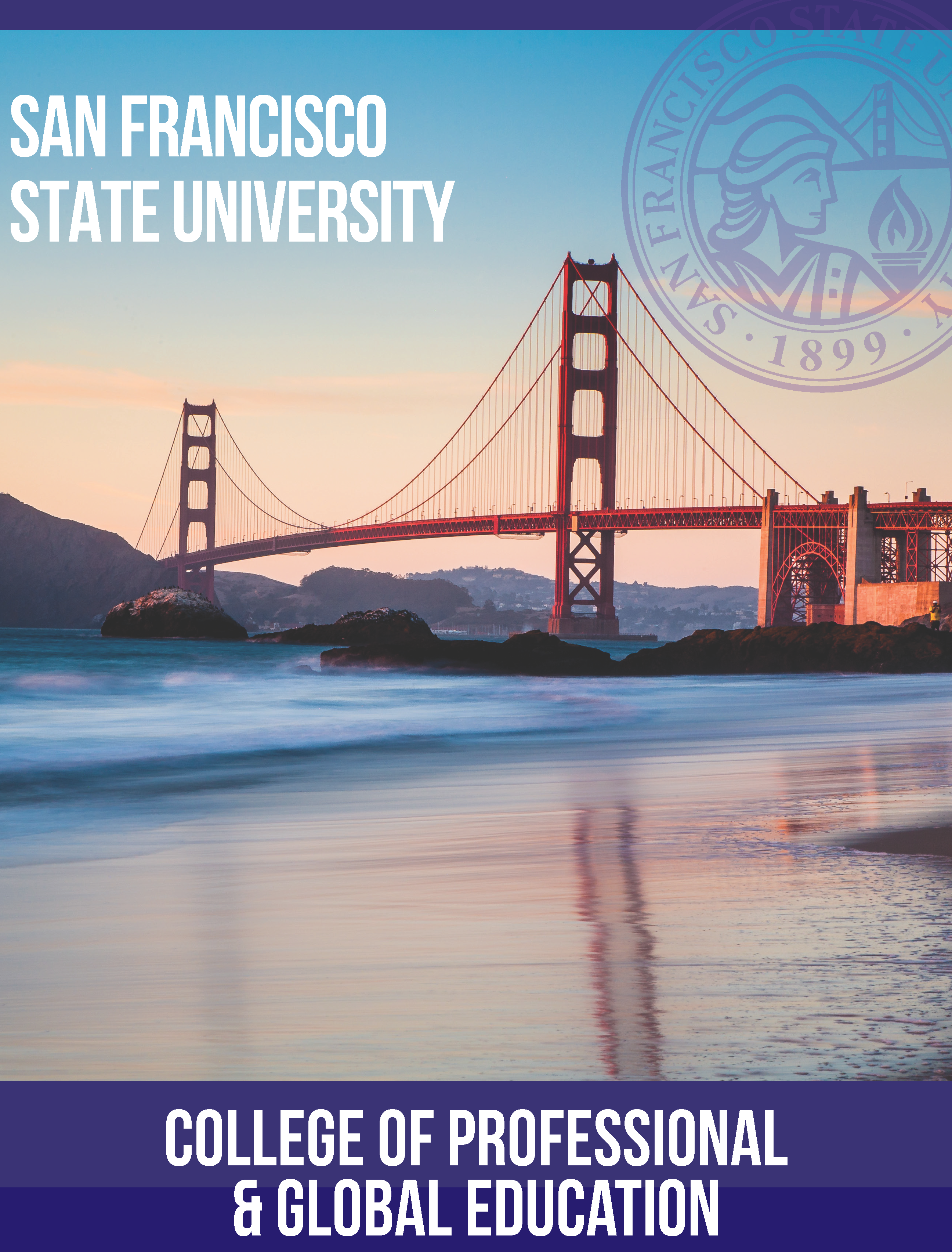 Global viewbook cover featuring the Golden Gate Bridge