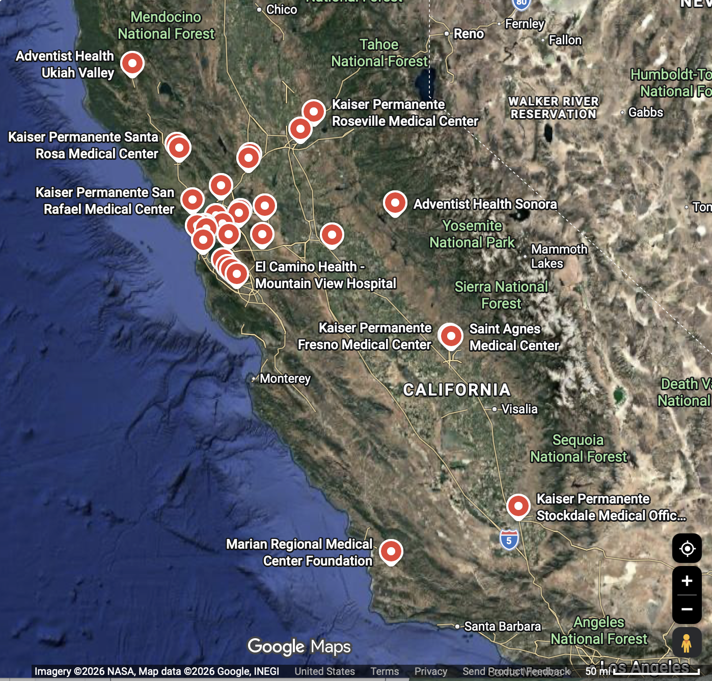 Map of clinical affiliate labs