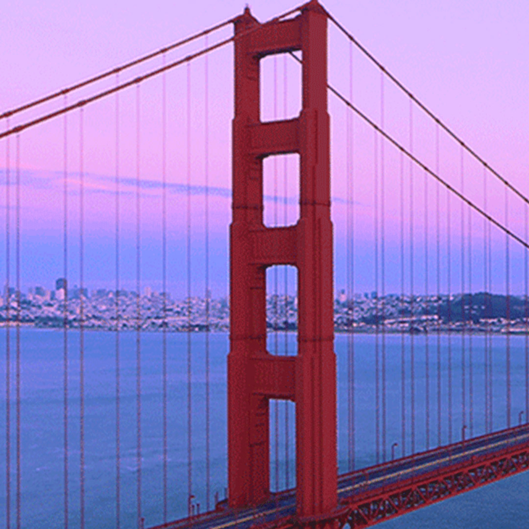 Golden Gate Bridge with pink sky