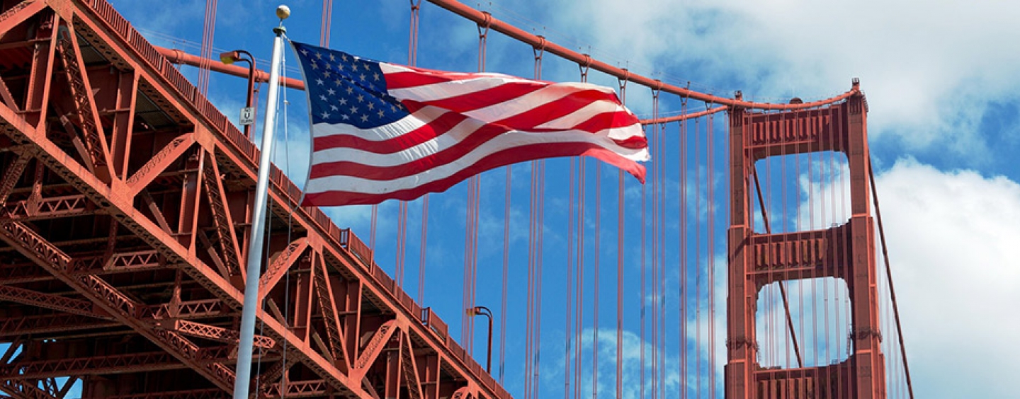 USA flag at the Golden Gate Bridge