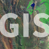 Aerial view of land, with the word GIS over it