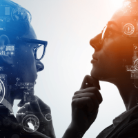 A man and a woman thinking about AI