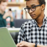 Student using a laptop